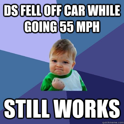 DS fell off car while going 55 mph Still works   Success Kid