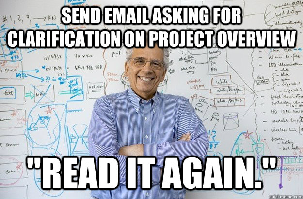 Send email asking for clarification on project overview 