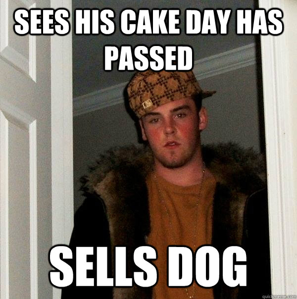 sees his cake day has passed sells dog - sees his cake day has passed sells dog  Scumbag Steve