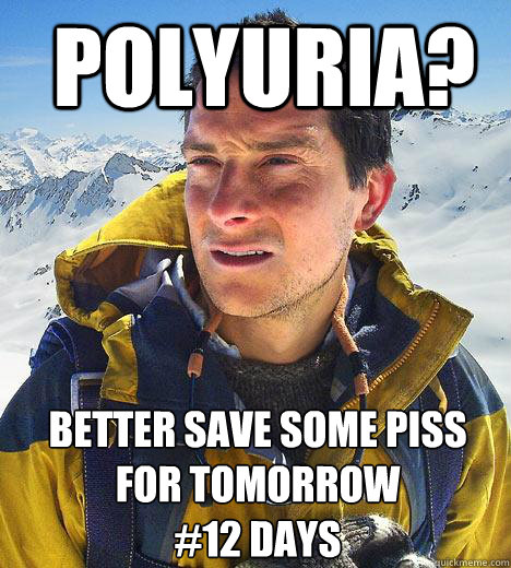 polyuria? better save some piss for tomorrow
#12 days - polyuria? better save some piss for tomorrow
#12 days  Bear Grylls