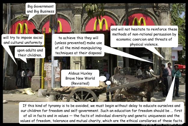 Big Government and Big Business will try to impose social and cultural uniformity  upon adults and their children. to achieve this they will (unless prevented) make use of all the mind-manipulating techniques at their disposal  and will not hesitate to re - Big Government and Big Business will try to impose social and cultural uniformity  upon adults and their children. to achieve this they will (unless prevented) make use of all the mind-manipulating techniques at their disposal  and will not hesitate to re  Brave New World