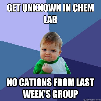 get unknown in chem lab no cations from last week's group  Success Kid