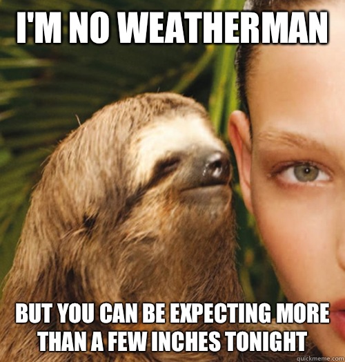 I'm no weatherman  but you can be expecting more than a few inches tonight - I'm no weatherman  but you can be expecting more than a few inches tonight  Whispering Sloth