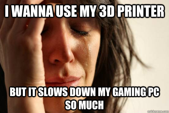 I wanna use my 3d printer but it slows down my gaming pc so much  First World Problems