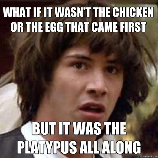 What if it wasn't the chicken or the egg that came first but it was the platypus all along  conspiracy keanu