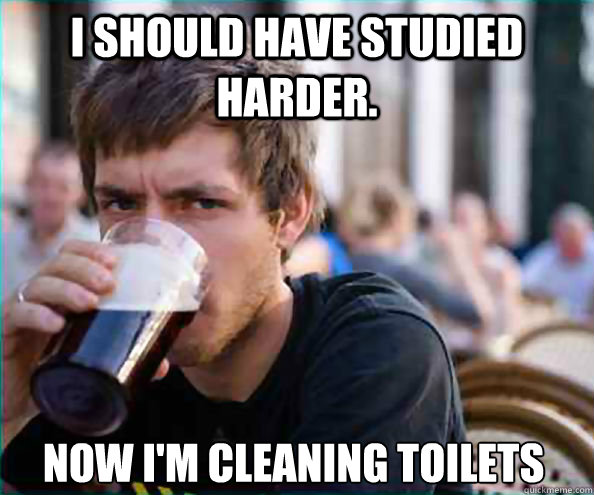 I should have studied harder. Now I'm cleaning toilets   Lazy College Senior