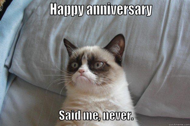  Wedding anniversary -                  HAPPY ANNIVERSARY                                         SAID ME, NEVER.                          Grumpy Cat