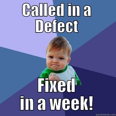 CALLED IN A DEFECT FIXED IN A WEEK! Success Kid