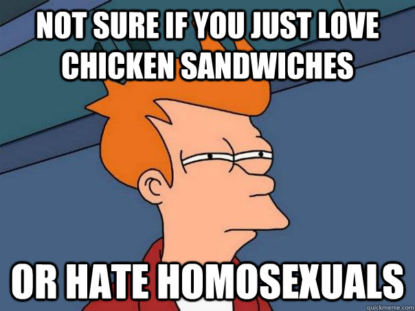 Not sure if you just love chicken sandwiches Or hate homosexuals  Futurama Fry