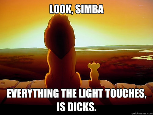 Look, Simba Everything the light touches, is dicks.  Dicks everywhere