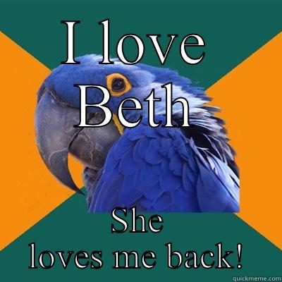 Bird days - I LOVE BETH SHE LOVES ME BACK! Paranoid Parrot