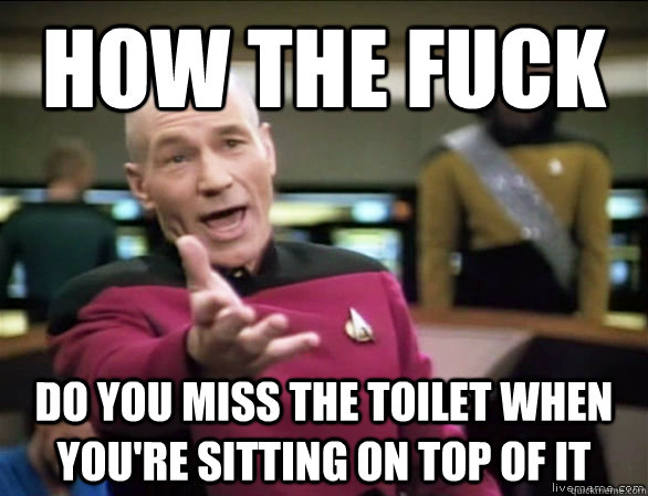 how the fuck do you miss the toilet when you're sitting on top of it - how the fuck do you miss the toilet when you're sitting on top of it  Annoyed Picard HD