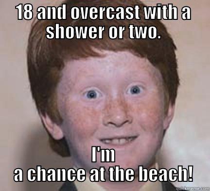 Summers here - 18 AND OVERCAST WITH A SHOWER OR TWO. I'M A CHANCE AT THE BEACH! Over Confident Ginger