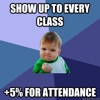 Show up to every class +5% for attendance  Success Kid