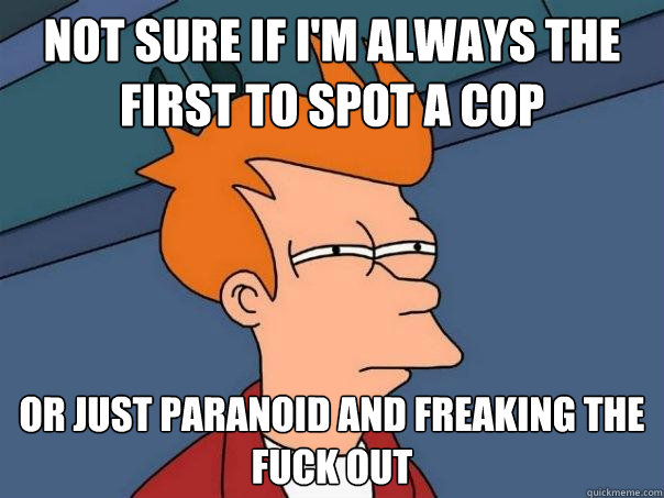 Not sure if I'm always the first to spot a cop Or just paranoid and freaking the fuck out - Not sure if I'm always the first to spot a cop Or just paranoid and freaking the fuck out  Futurama Fry