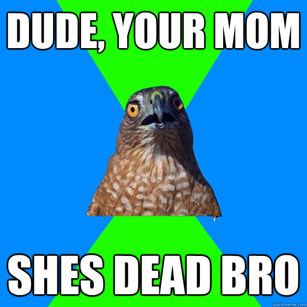 Dude, your mom shes dead bro  Hawkward