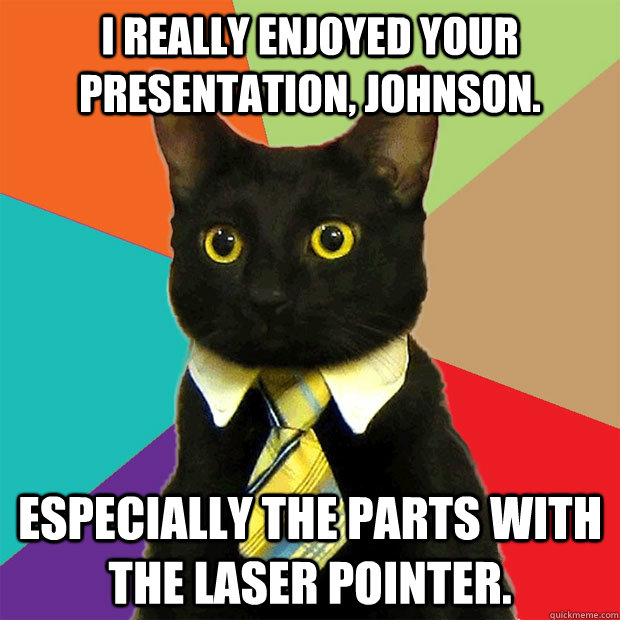 I really enjoyed your presentation, Johnson. Especially the parts with the laser pointer.  Business Cat