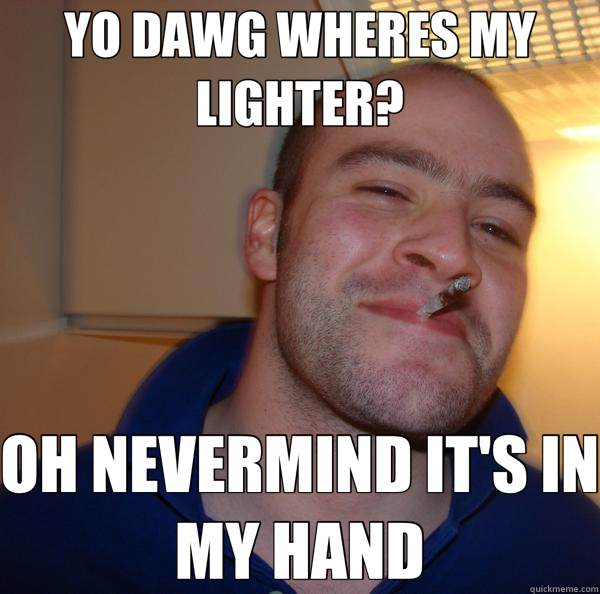 YO DAWG WHERES MY LIGHTER? OH NEVERMIND IT'S IN MY HAND  Good Guy Greg 