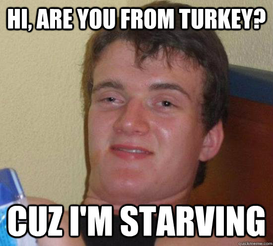 Hi, are you from turkey? Cuz i'm starving  Really High Guy