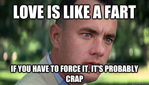 Love is like a fart if you have to force it, it's probably crap - Love is like a fart if you have to force it, it's probably crap  Offensive Forrest Gump