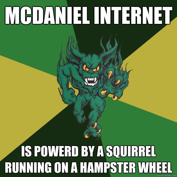 MCDANIEL INTERNET is powerd by a squirrel running on a hampster wheel   Green Terror