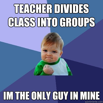 teacher divides class into groups im the only guy in mine  Success Kid