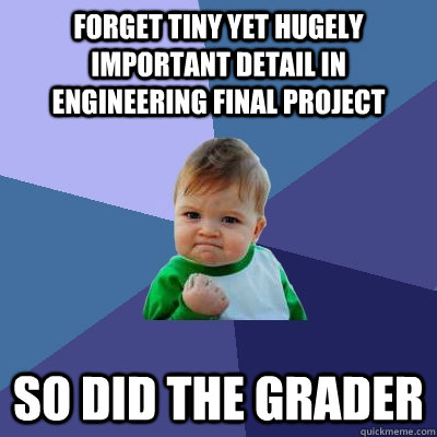 Forget tiny yet hugely important detail in engineering final project so did the grader  Success Kid