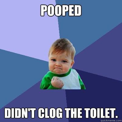 Pooped Didn't clog the toilet.  Success Kid