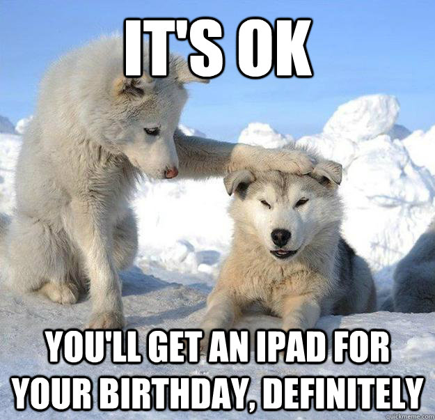 It's ok you'll get an ipad for your birthday, definitely  Caring Husky