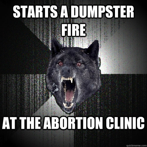 Starts a dumpster fire at the abortion clinic  Insanity Wolf