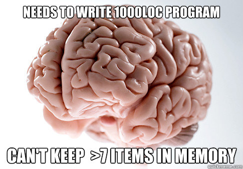 Needs to write 1000LoC program Can't keep  >7 items in memory  Scumbag Brain