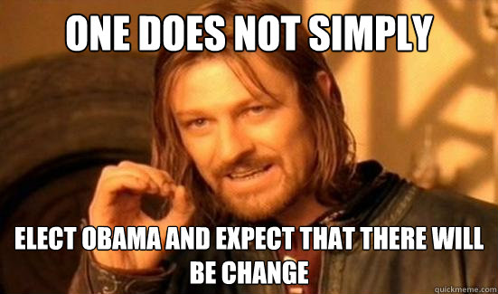 One Does Not Simply Elect Obama and expect that there will be change  Boromir