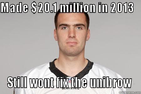 Joe Flacco is dumb - MADE $20.1 MILLION IN 2013    STILL WONT FIX THE UNIBROW Misc