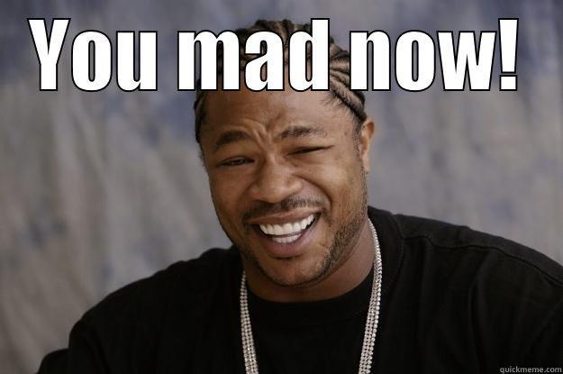 u mad? - YOU MAD NOW!  Xzibit meme