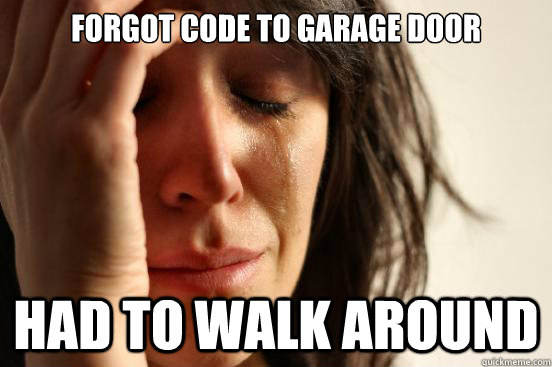 Forgot code to garage door had to walk around  First World Problems