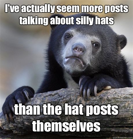 I've actually seem more posts talking about silly hats than the hat posts themselves - I've actually seem more posts talking about silly hats than the hat posts themselves  Confession Bear