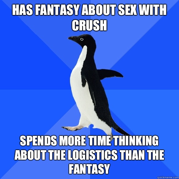 Has fantasy about sex with crush Spends more time thinking about the logistics than the fantasy  Socially Awkward Penguin