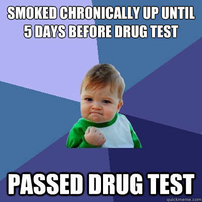 Smoked chronically up until 5 days before drug test Passed drug test  Success Kid