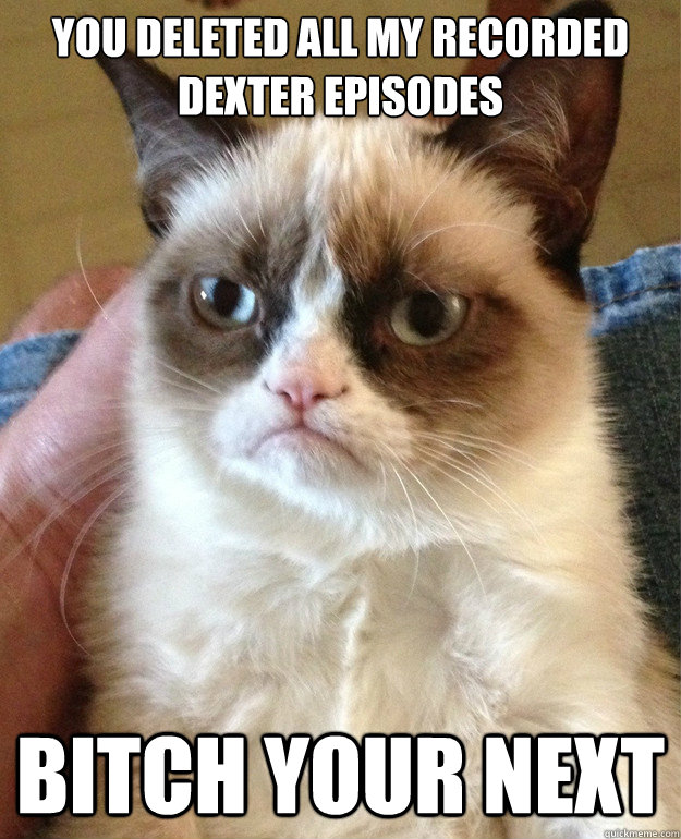 You deleted all my recorded Dexter episodes Bitch your next  Grumpy Cat