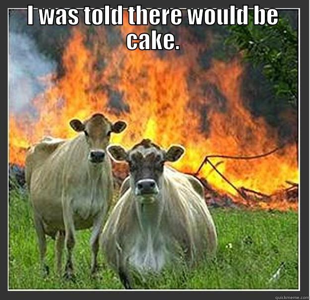 I WAS TOLD THERE WOULD BE CAKE.  Evil cows