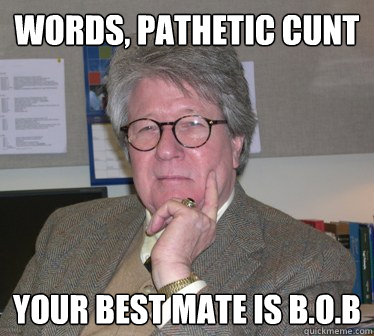 Words, pathetic cunt your best mate is B.O.B - Words, pathetic cunt your best mate is B.O.B  Humanities Professor