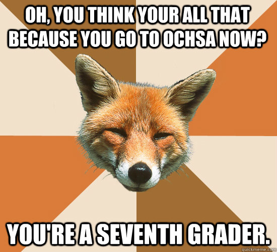 Oh, you think your all that because you go to OCHSA now? You're a seventh grader.  Condescending Fox