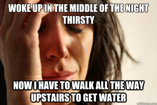 Woke up in the middle of the night thirsty Now i have to walk all the way upstairs to get water  First World Problems