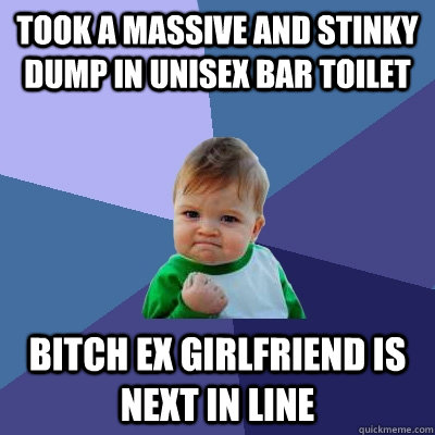 Took a massive and stinky dump in unisex bar toilet bitch ex girlfriend is next in line  Success Kid