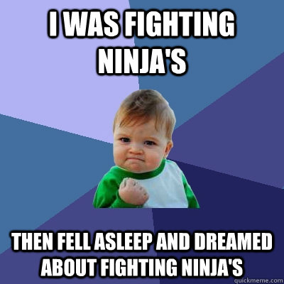 I was fighting ninja's  Then fell asleep and dreamed about fighting ninja's - I was fighting ninja's  Then fell asleep and dreamed about fighting ninja's  Success Kid