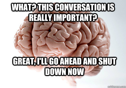 what? this conversation is really important? great, i'll go ahead and shut down now   Scumbag Brain