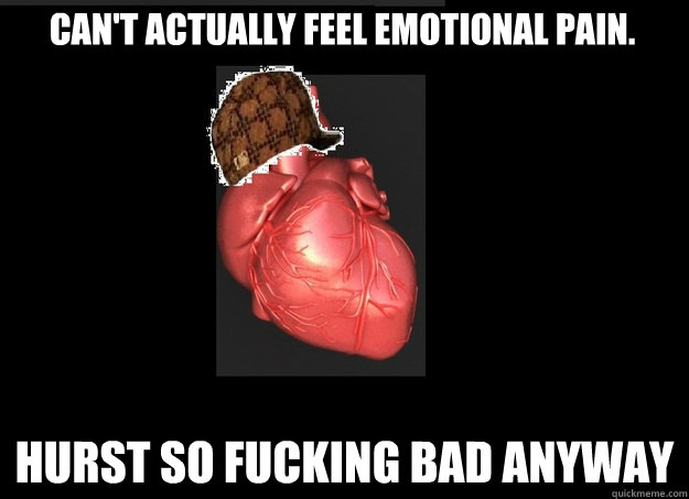 Can't actually feel emotional pain. Hurst so fucking bad anyway  Scumbag Heart