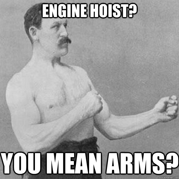 Engine Hoist? you mean arms?  overly manly man