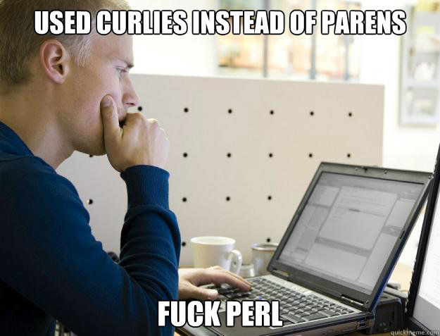 Used curlies instead of parens FUCK PERL  Programmer