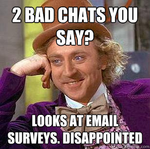 2 bad chats you say? Looks at Email Surveys. Disappointed  Condescending Wonka